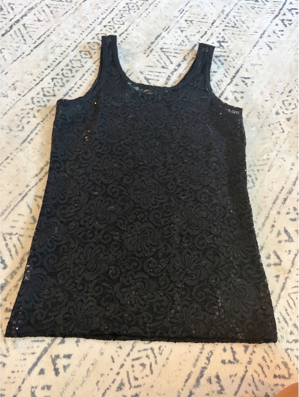 BKE Black Lace and Sequin Tank Top, Size Large